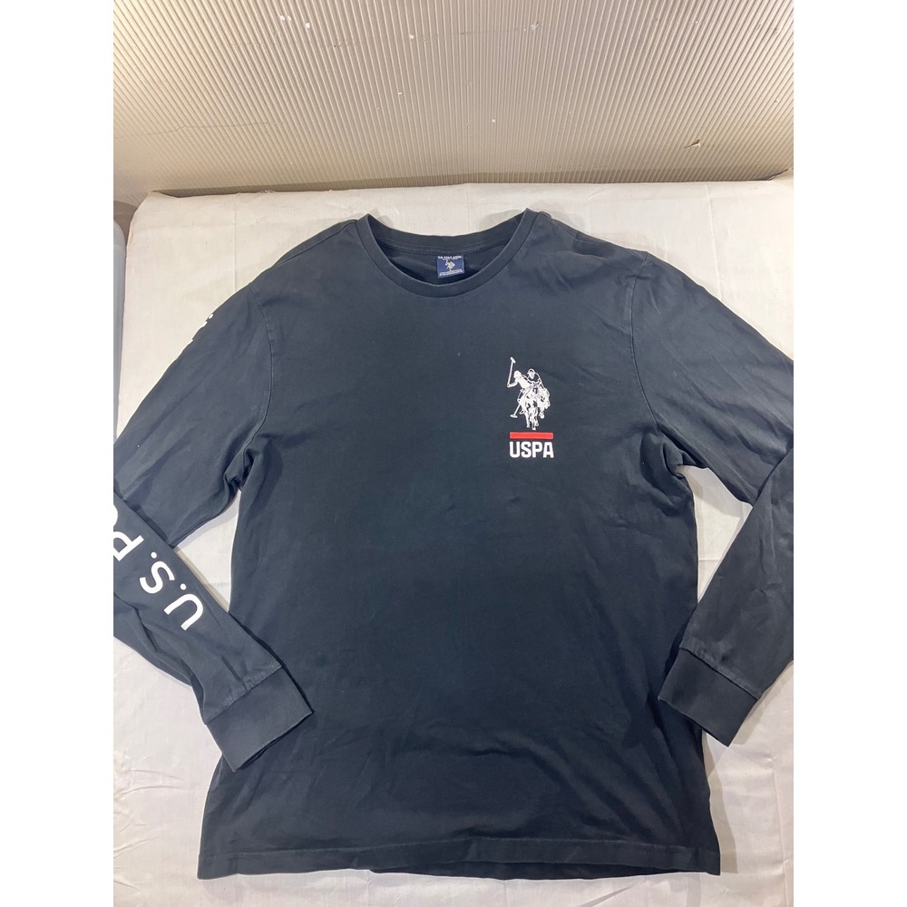 US Polo Assn Long Sleeve T Shirt Graphic Print Men's Size Large Black